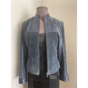 Blue Leather & Suede Jacket